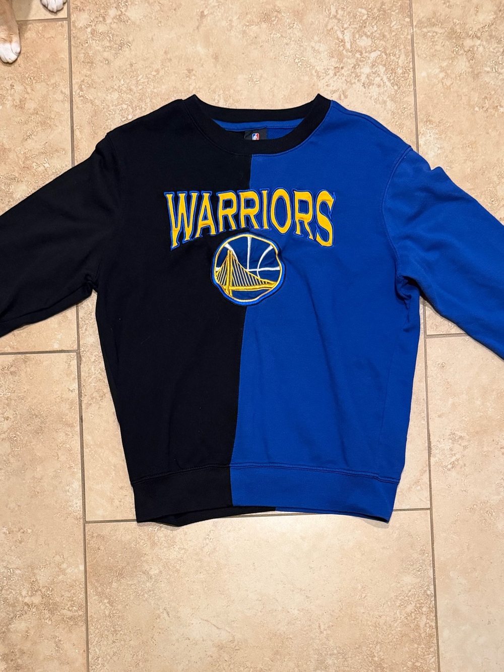 NBA Golden State Warriors Black and Royal Blue Split Pullover Sweatshirt